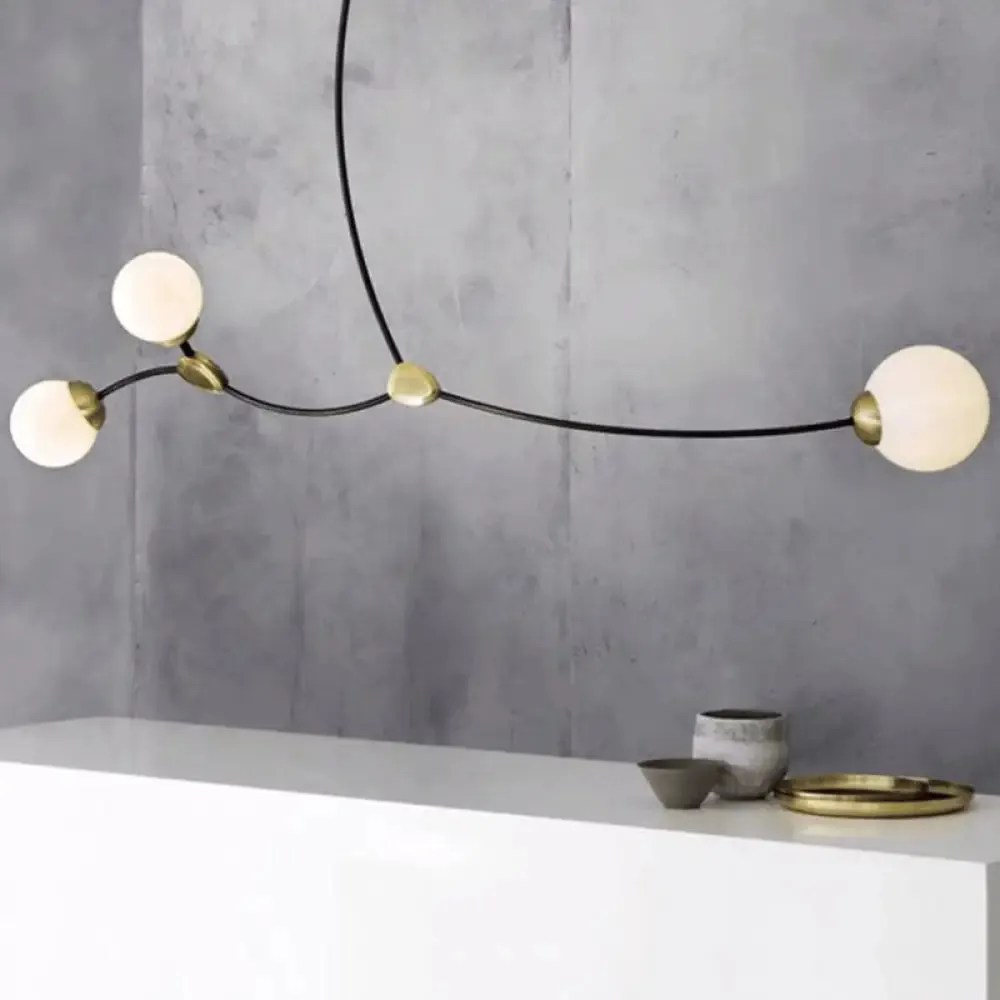 Molecular Suspension Island Light: Minimalist Black-Gold Metal Design with Ball Glass Shade