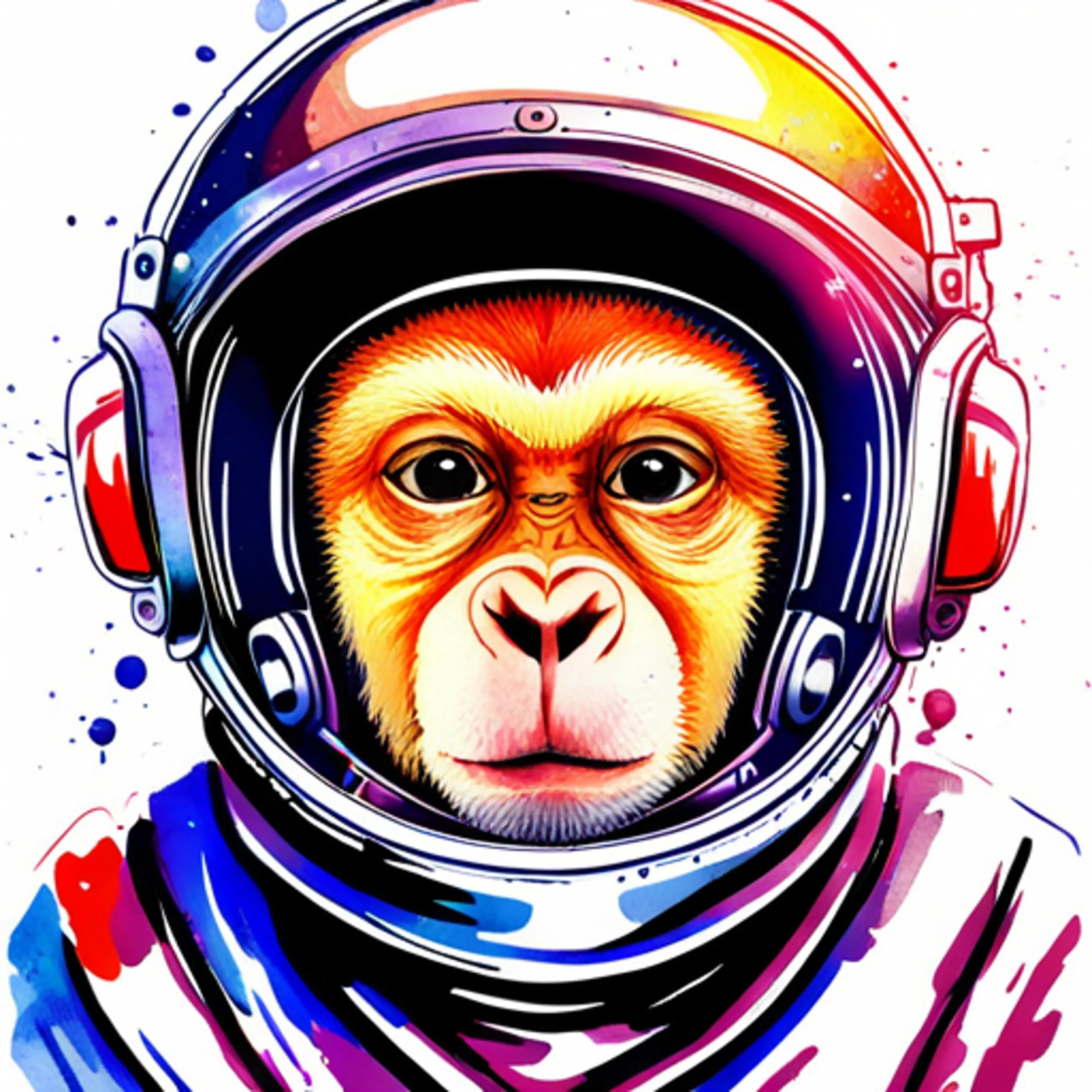 Monkey art print  ,monkey in Space helmet watercolour  Poster, Monkey in Space Suit image ,monkey wall art ,art decor,monkey  art print