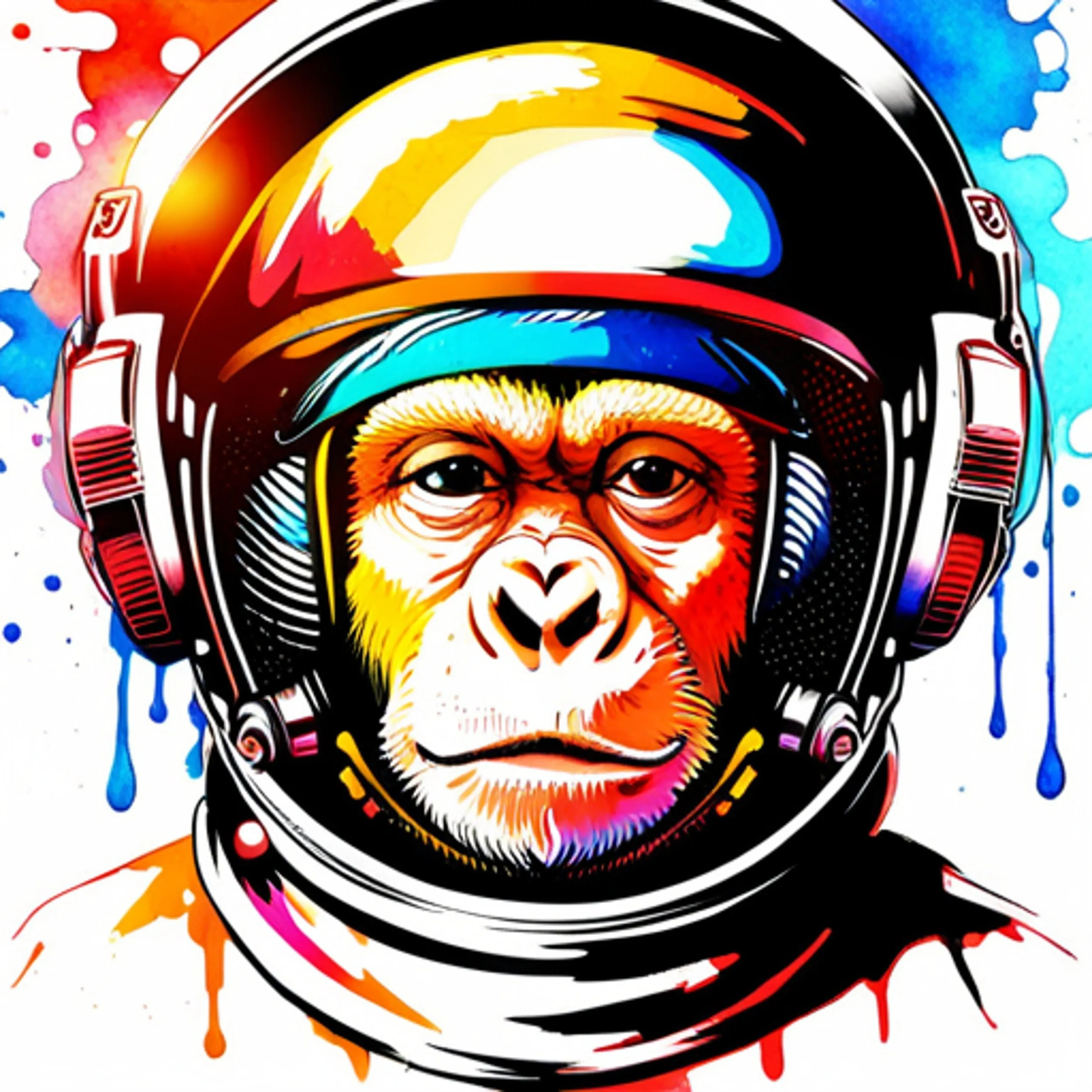 Monkey art print  ,monkey in Space helmet watercolour  Poster, Monkey in Space Suit image ,monkey wall art ,art decor,monkey  art print