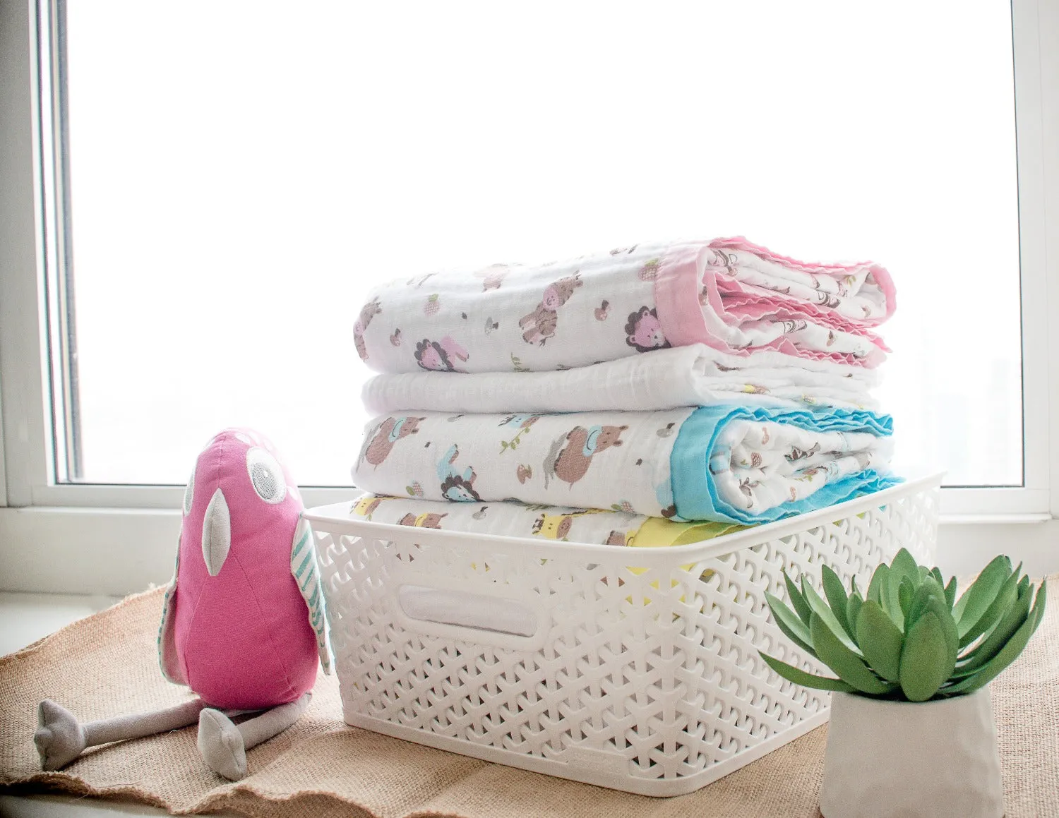 Muslin Blanket - 6 Layered - Zoo Pink