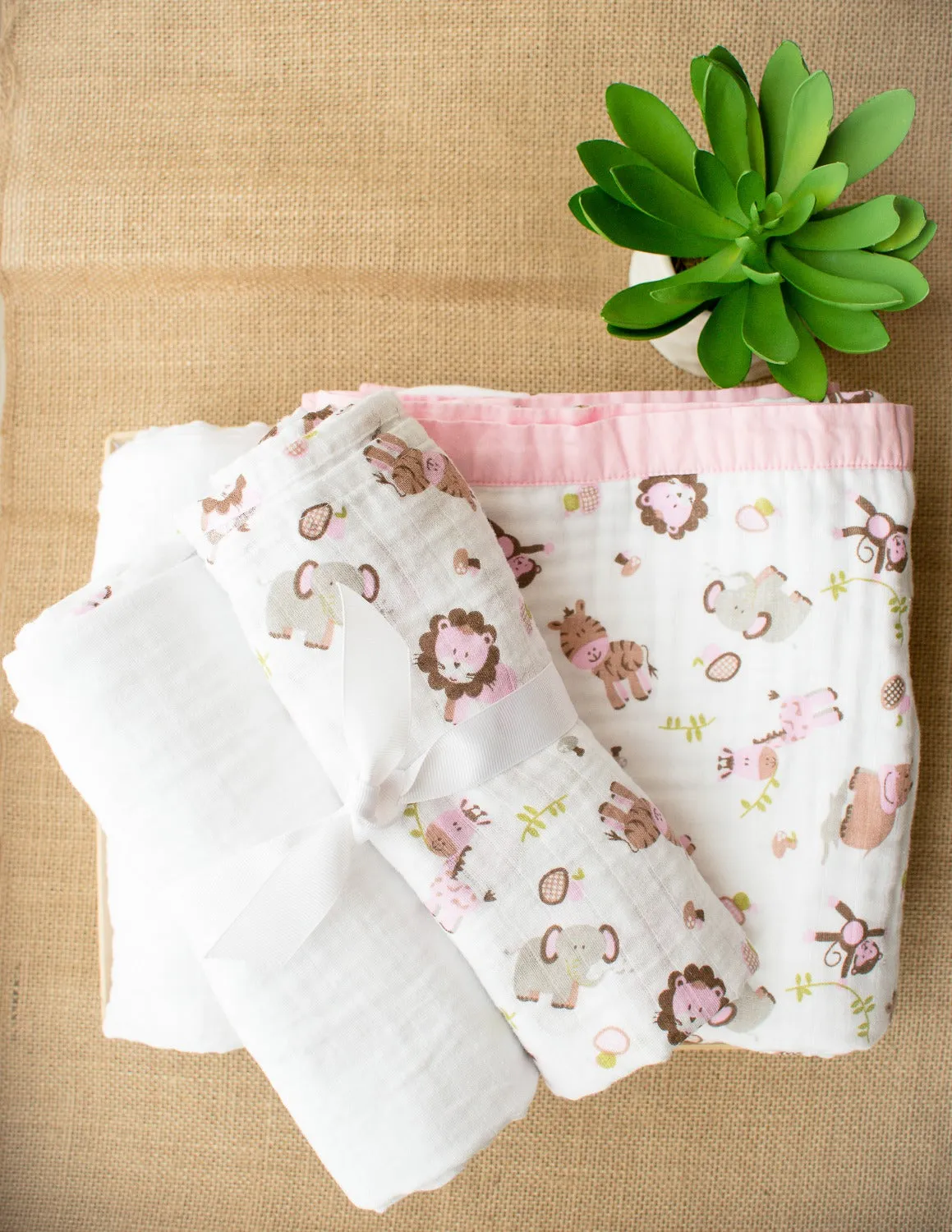 Muslin Blanket - 6 Layered - Zoo Pink