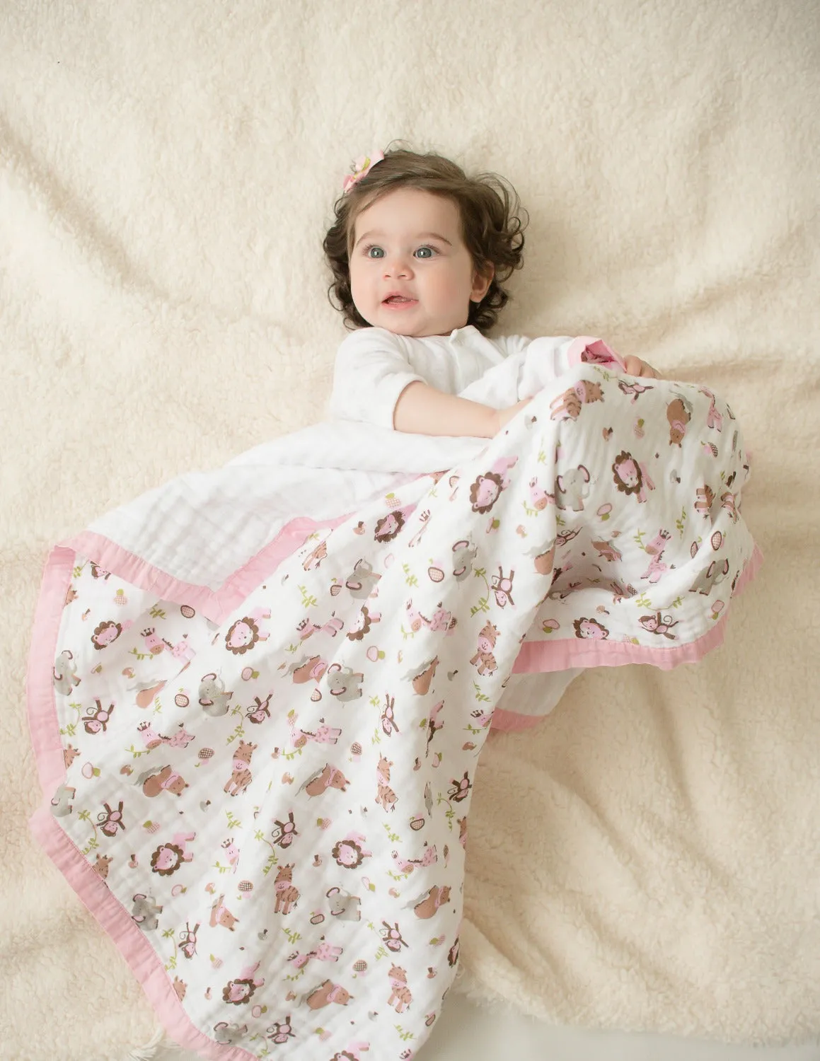 Muslin Blanket - 6 Layered - Zoo Pink