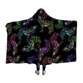 Neon Floral Wolves Hooded Blanket