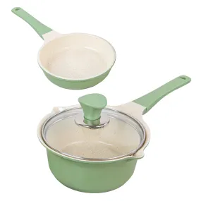 Non-Stick Stone Frypan & Sauce Pan Set, 16cm - HAPPY LAMBS