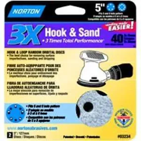 Norton 03234 Sanding Disc, 5 in Dia, 11/16 in Arbor, Coated, 40 Grit, Extra Coarse, Alumina Ceramic Abrasive, Spiral :PK  2: QUANTITY: 1