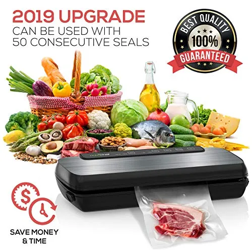 NutriChef PKVS Sealer | Automatic Vacuum Air Sealing System Preservation w/Starter Kit | Compact Design | Lab Tested | Dry & Moist Food Modes | Led Indicator Lights, 12", Stainless Steel