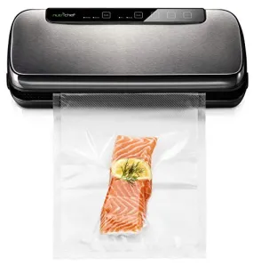 NutriChef PKVS Sealer | Automatic Vacuum Air Sealing System Preservation w/Starter Kit | Compact Design | Lab Tested | Dry & Moist Food Modes | Led Indicator Lights, 12", Stainless Steel