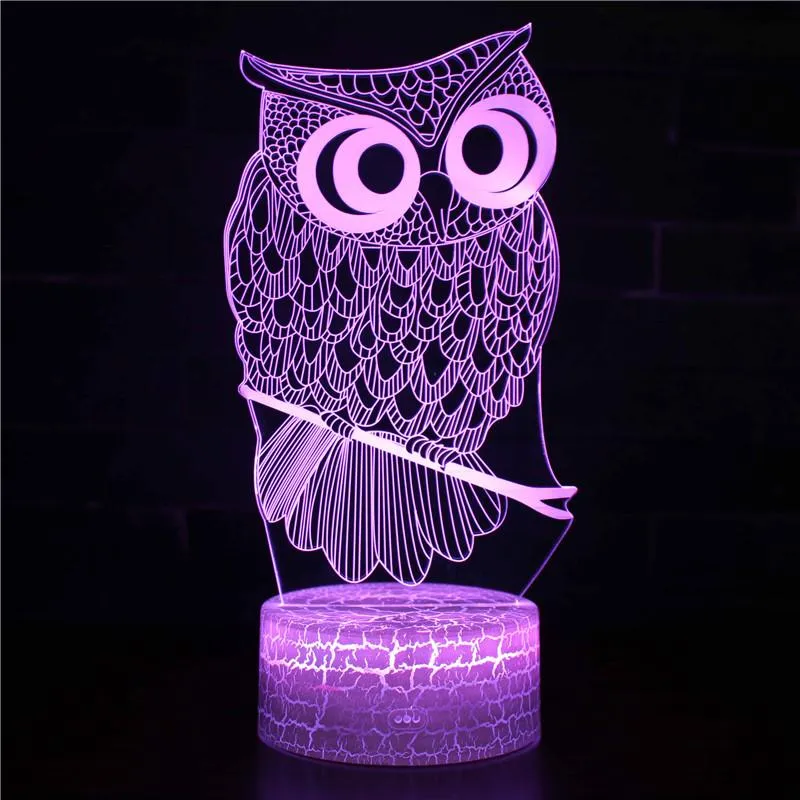 OWL 3D Night Light RGB Changeable Mood Lamp LED Light DC 5V USB Decorative Table Lamp Get a Free Remote Control