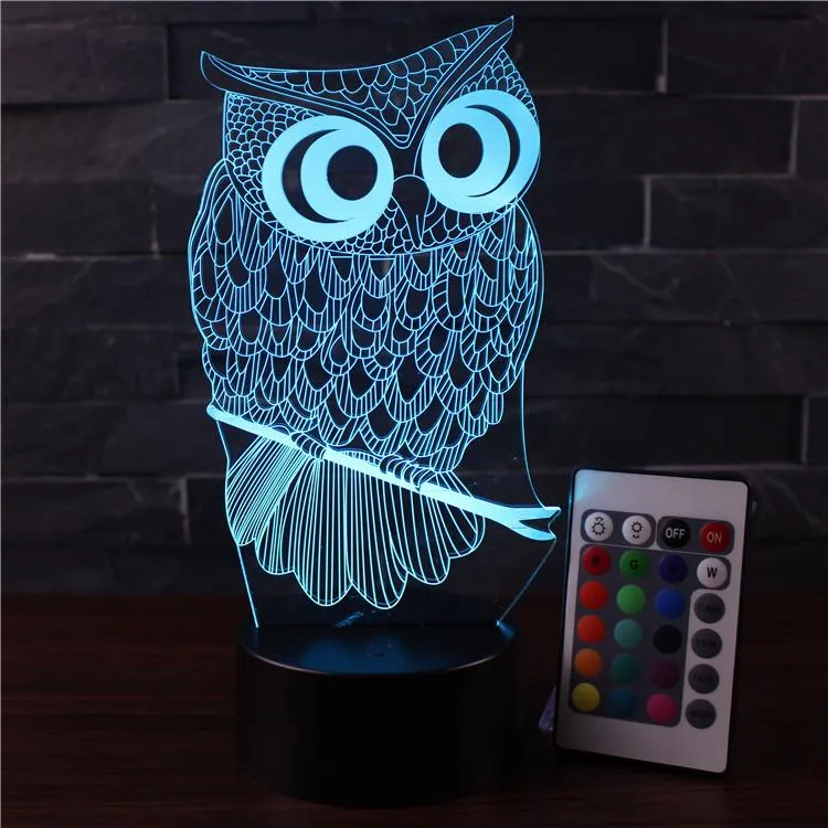 OWL 3D Night Light RGB Changeable Mood Lamp LED Light DC 5V USB Decorative Table Lamp Get a Free Remote Control