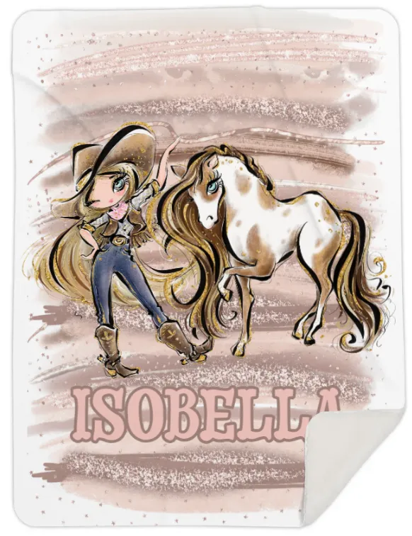 Personalised Howdy Cowgirl and Horse Fleece Blanket