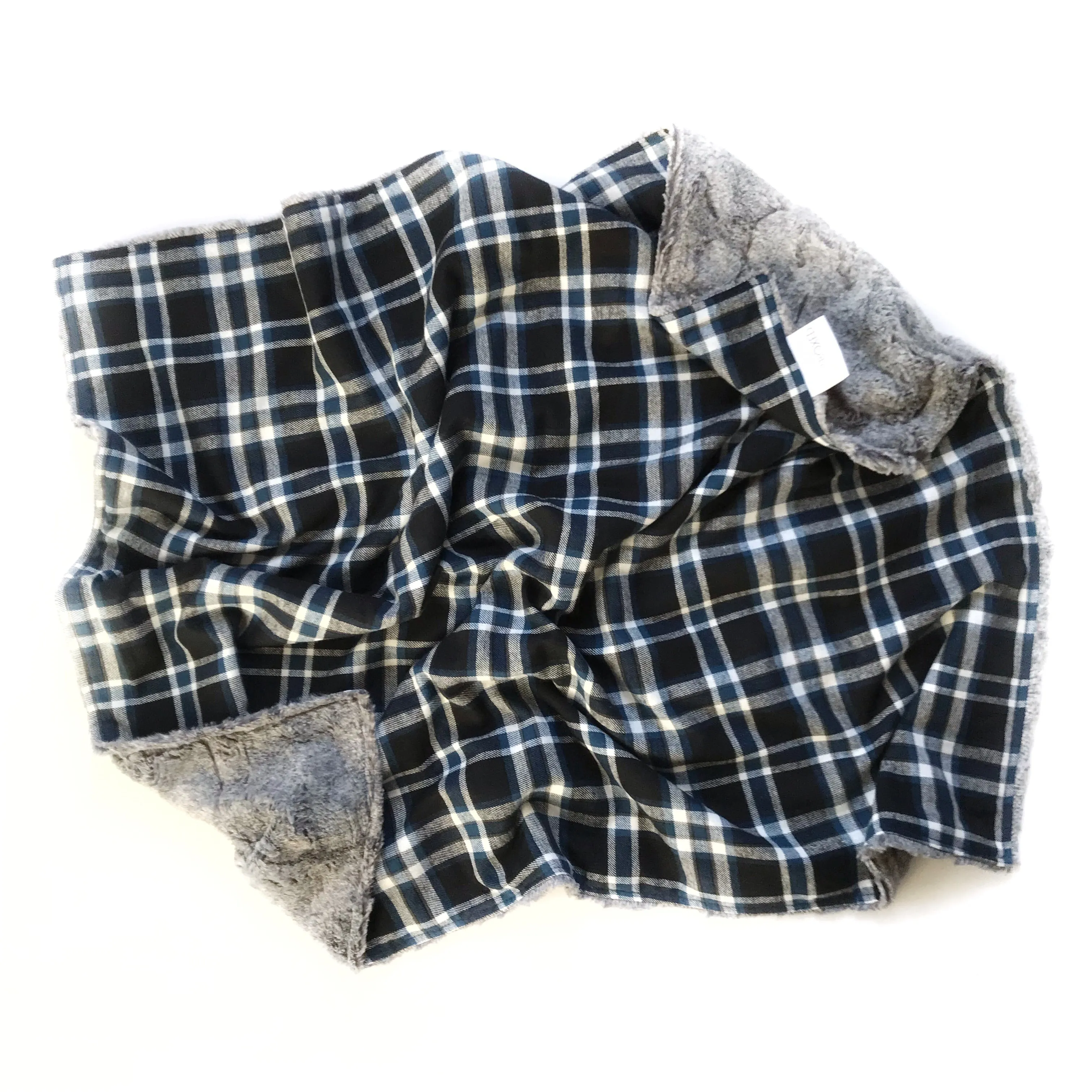 Plaid Blanket BLUE WHITE AND BLACK CHECK