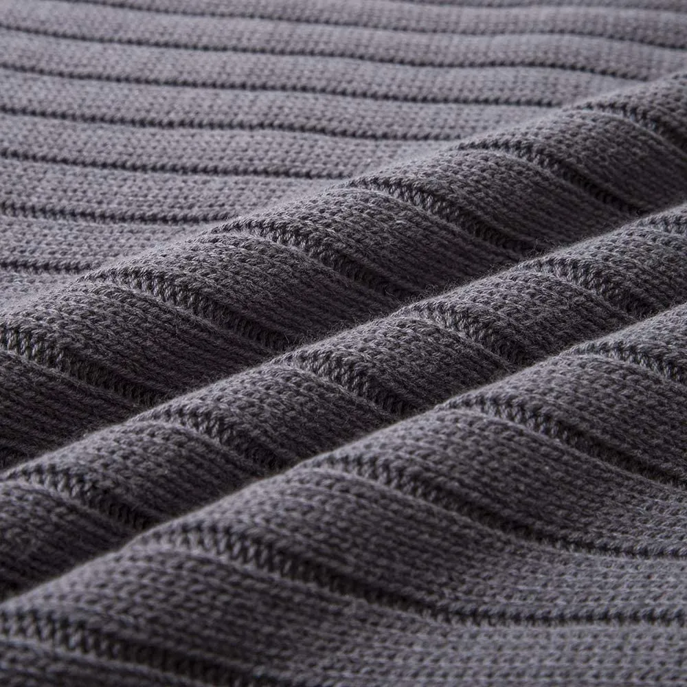 Pom Pom Dark Gray Cotton Blanket