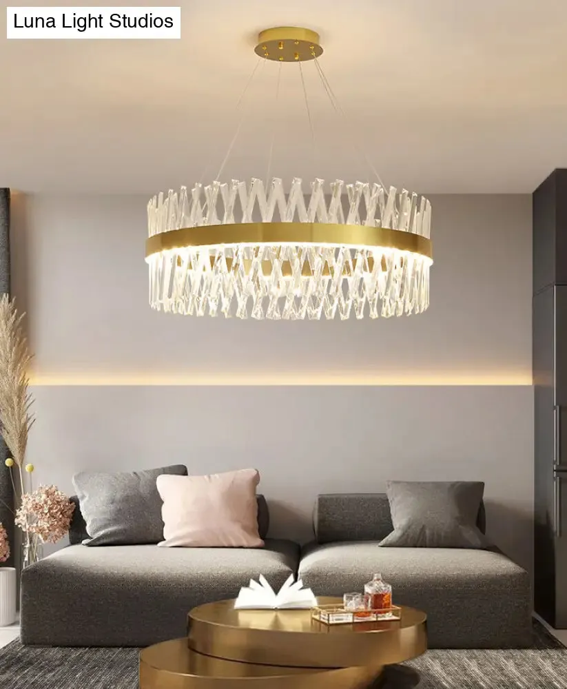 Postmodern Geometric K9 Crystal Pendant Light in Gold for Bedroom or Island with LED