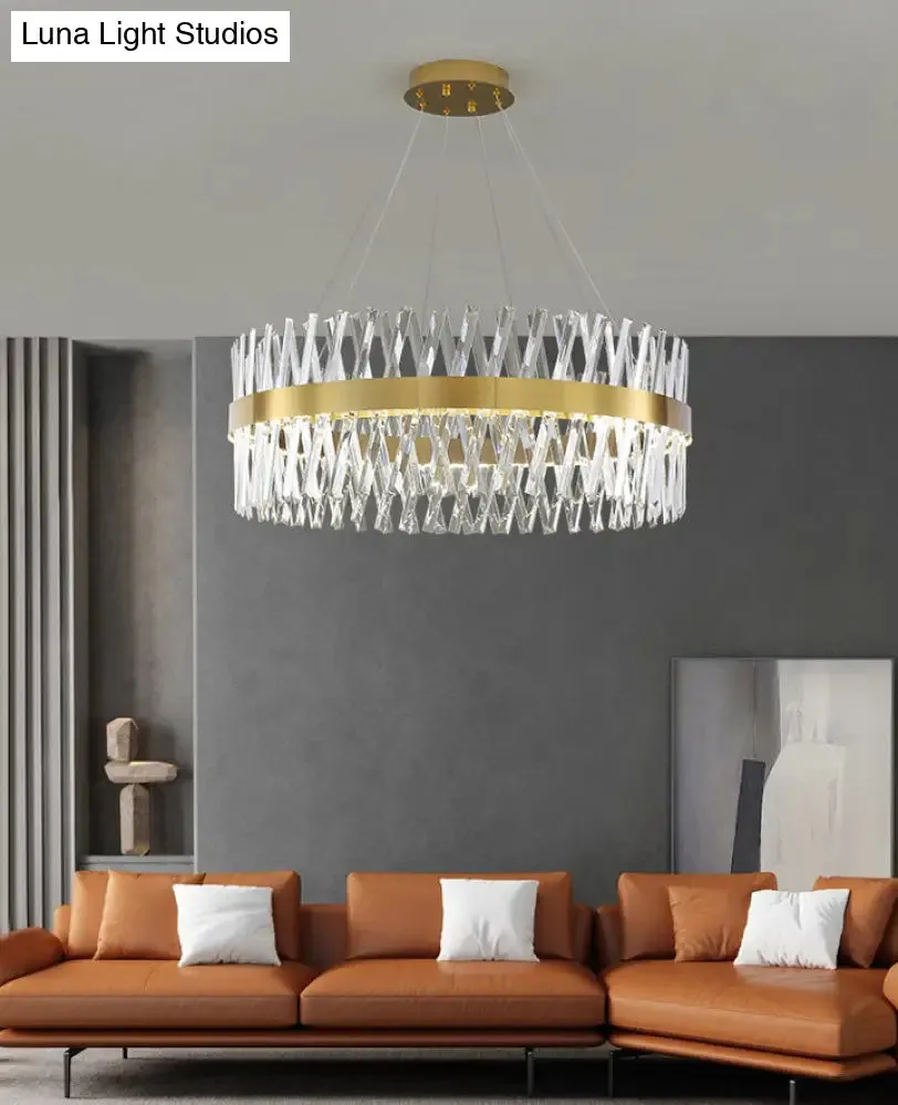 Postmodern Geometric K9 Crystal Pendant Light in Gold for Bedroom or Island with LED