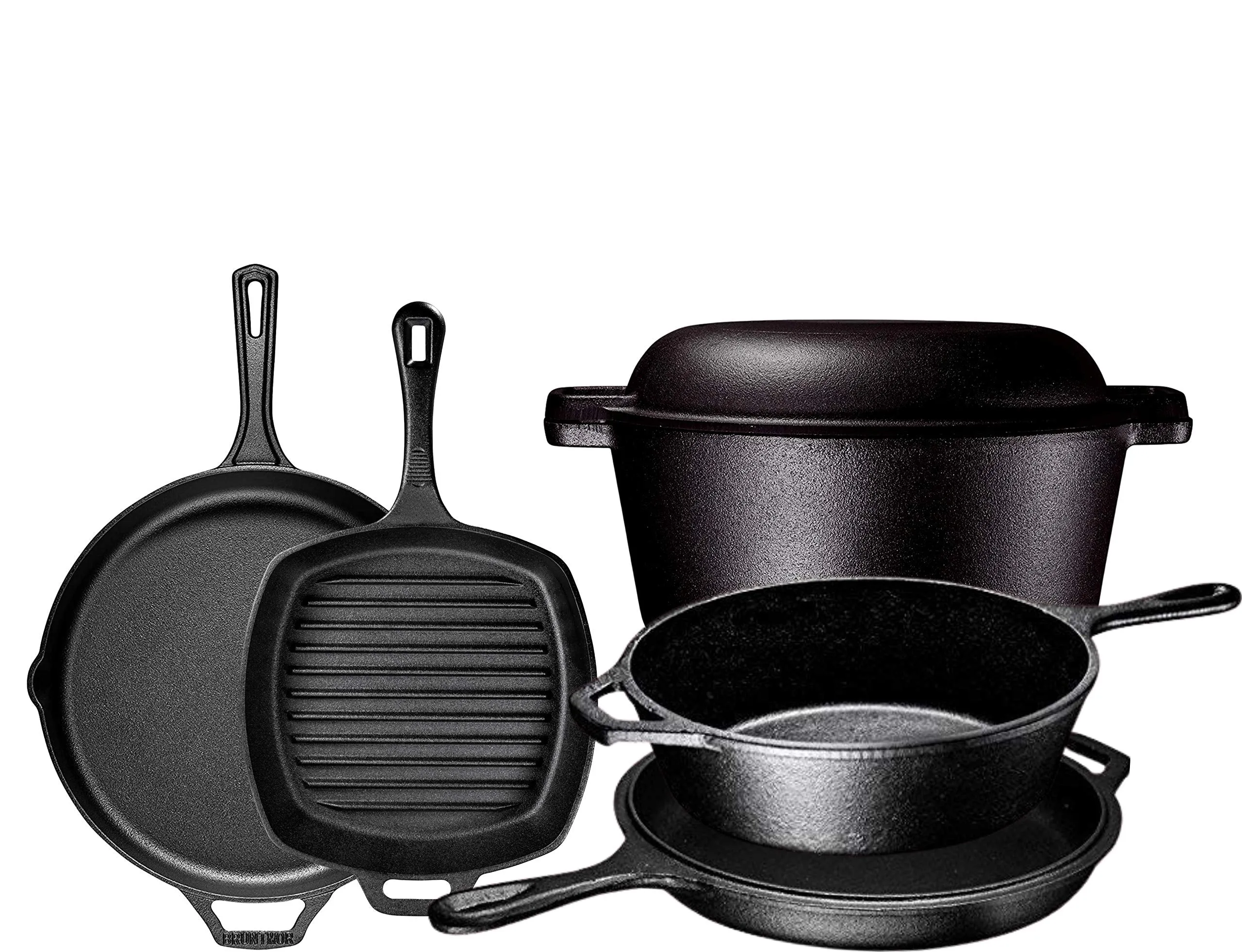 Pre Seasoned Cast Iron 3 Piece Grill Bundle Gift Set, Rectangular grill Pan, Grill