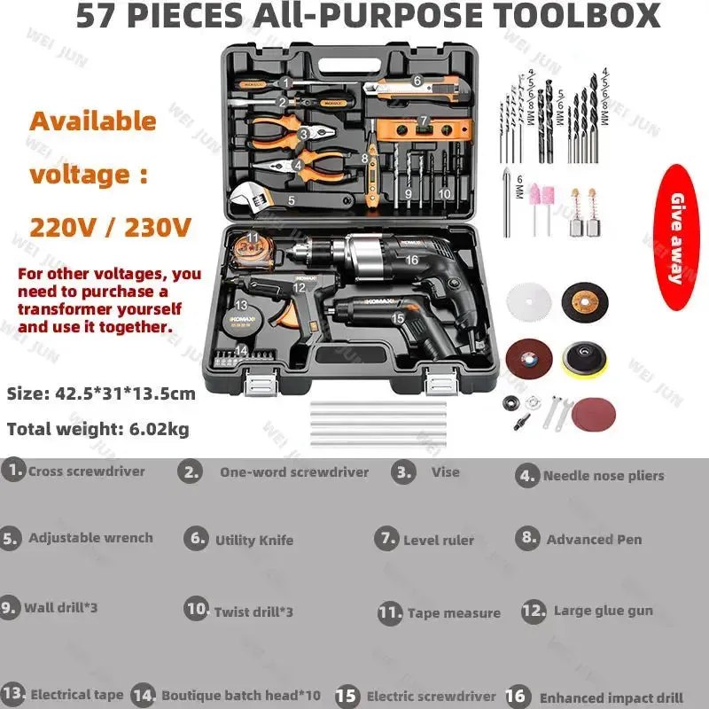 Professional Tools Set Professional Electrician Toolbox Household Repair Tool Kit Wrench Screwdriver Hammer Woodworking Tool Box