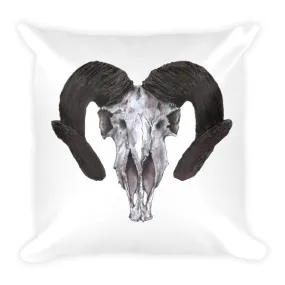 Ram Skull Concave Turned Horns Black Ink Cushion by Robert Bowen