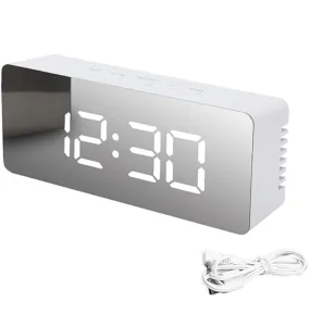 Rectangle LED Smart Night Light Digital Alarm Clock with Temperture Display Fuction for Home Office Living Room Mirror Finish Desk and Shelf Clocks (White)