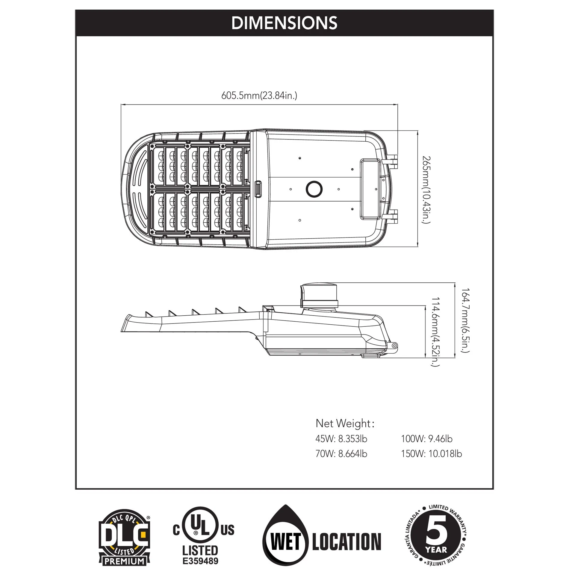 Roadway Luminaire 70 Watt Type III Photometry Silver Gray LED Light