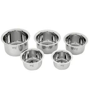 SAVYA HOME Stainless Steel Tope Set Without Lid | Food Grade Stainless Steel, Durable & Wobble Free Base | Suitable for Gas Stove, High & Low Flame Heating |Tope Set of 5 - Assorted (Without Lid)