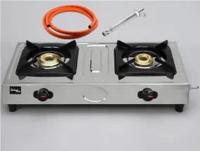 Sigri-wala Lighter & Hose Pipe ISI Certified 2 Burner Mini Combo Stainless Steel Manual Gas Stove (2 Burners)