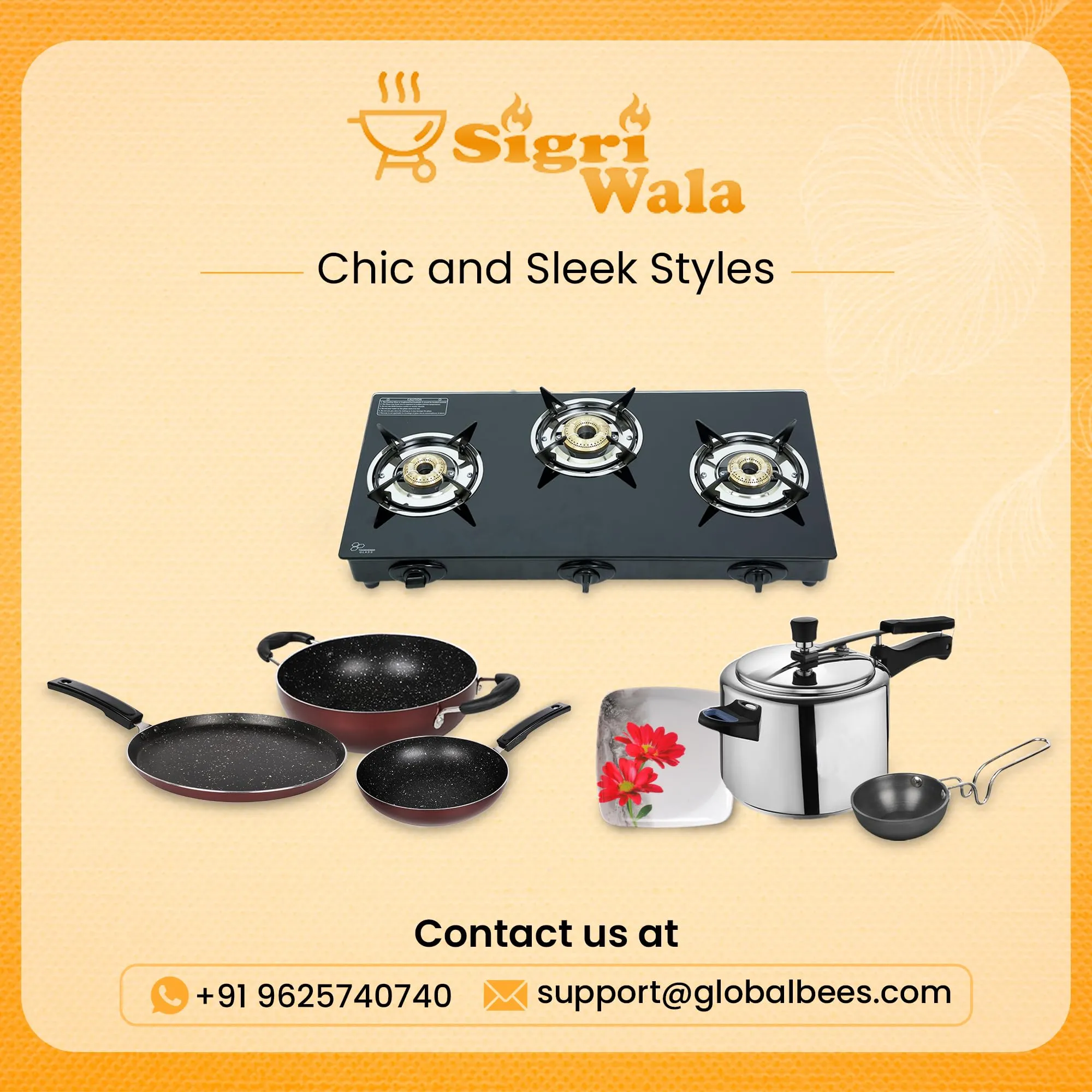 Sigri-wala Lighter & Hose Pipe ISI Certified 2 Burner Mini Combo Stainless Steel Manual Gas Stove (2 Burners)