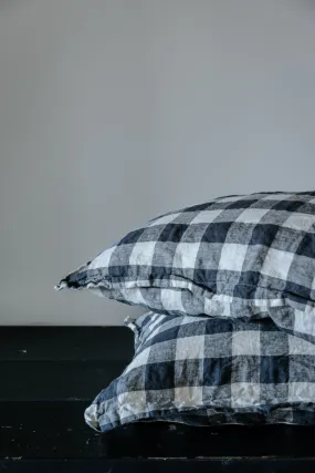 STANDARD FLAX LINEN PILLOWCASE PAIR - INDIGO BUFFALO CHECK