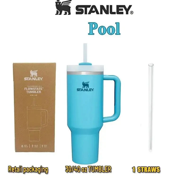 Stanley 30oZ 887ML/40oz 1.18L QUENCHER H2.0 Tumbler with Handle with Straw Lids Stainless Steel Coffee Cup Car Mugs Fashion Gift