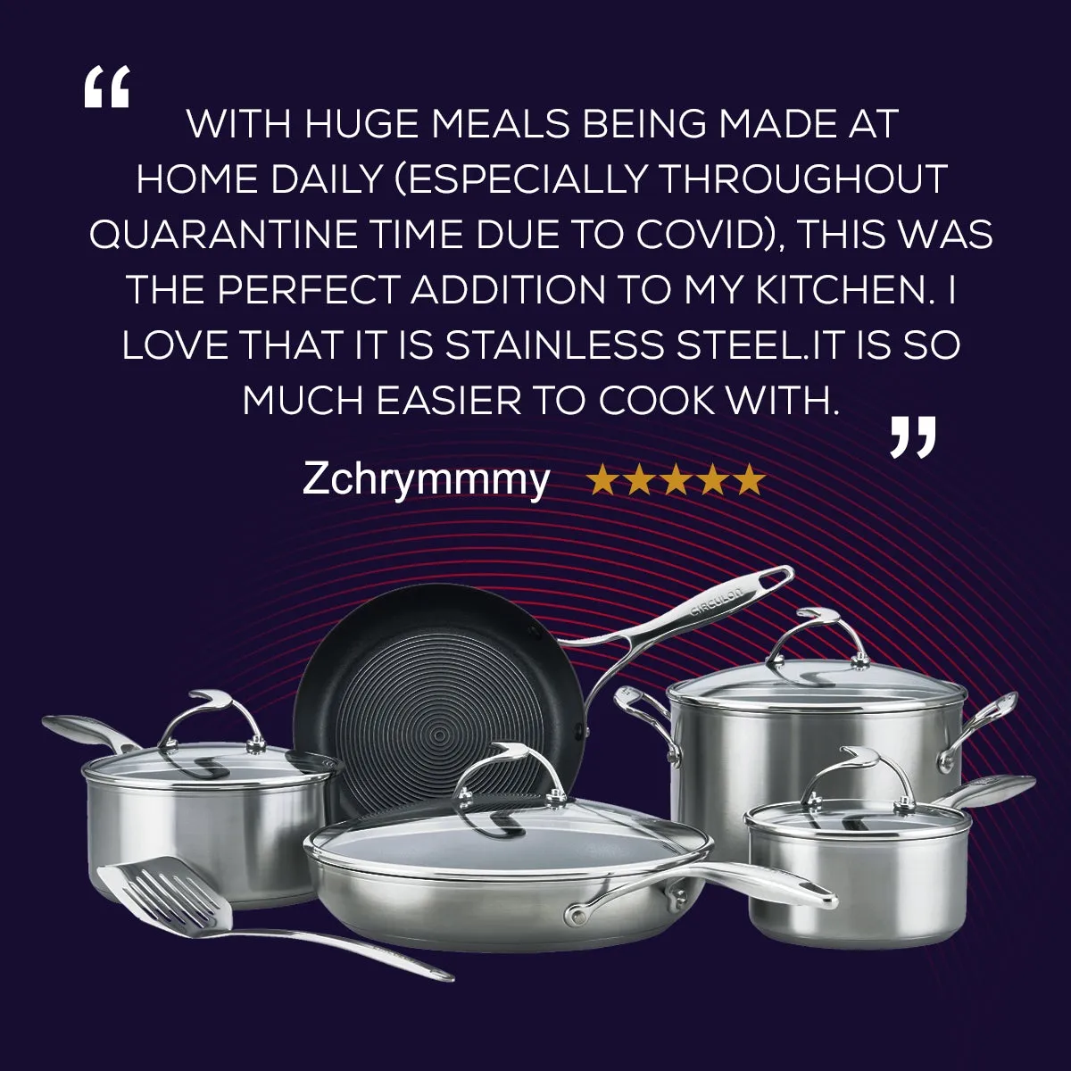 SteelShield™ Brushed Stainless Steel Hybrid Non-Stick Frying Pan, Saucepan, Stockpot, Sauté Pan & Utensil Set - 7 Pieces