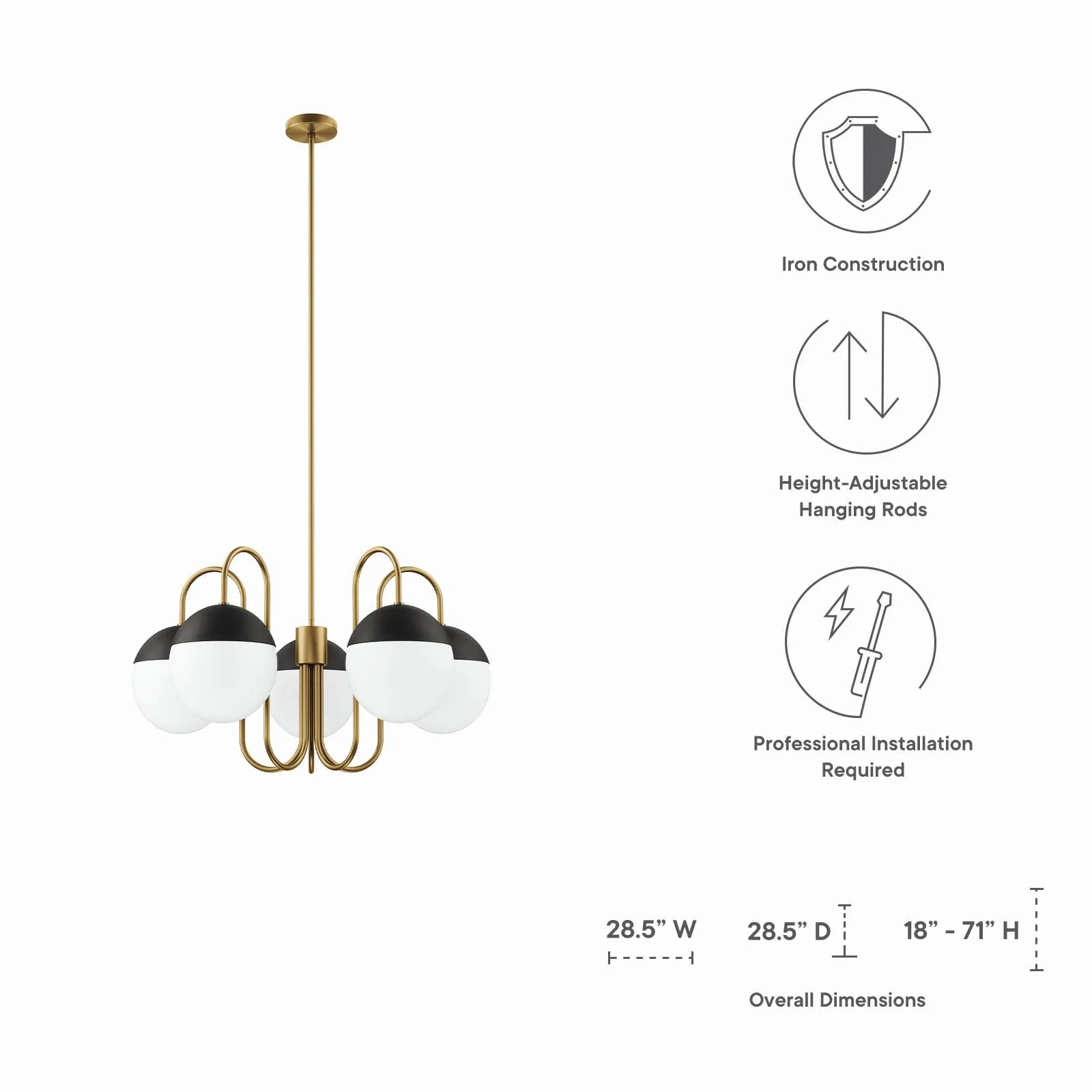 Stellar 5-Light Chandelier Opal Satin Brass EEI-5658-OPA-SBR