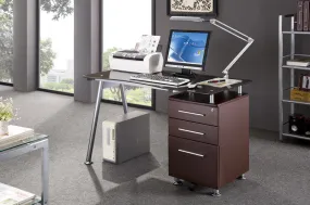 Techni Mobili Glass-top Desk with Built-in File Cabinet