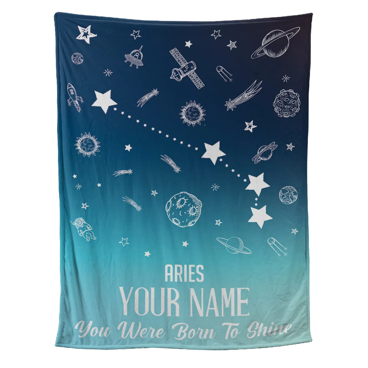 Teesdily | Aries Customized Fleece Blanket Constellation Blanket You Were Born To Shine Fleece Personalized Name Zodiac Blankets Astrology Gifts