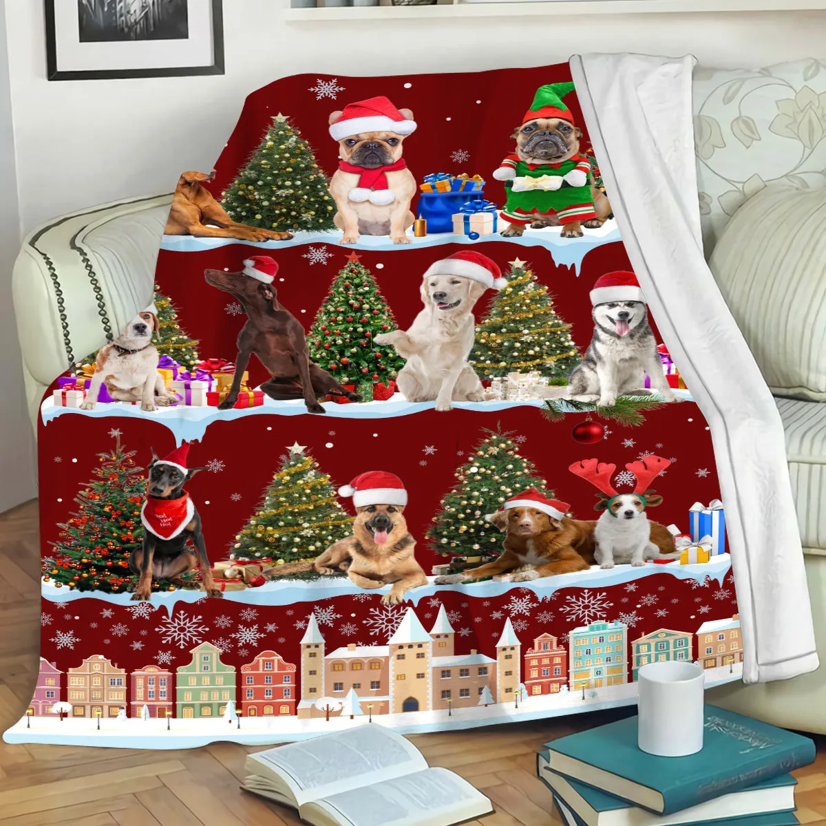 Teesdily | Christmas Cat Blanket, Funny Dog Family Throw Blanket Christmas, Santa Pet Lover Blanket, Cat Mom Dog Dad Xmas Gifts