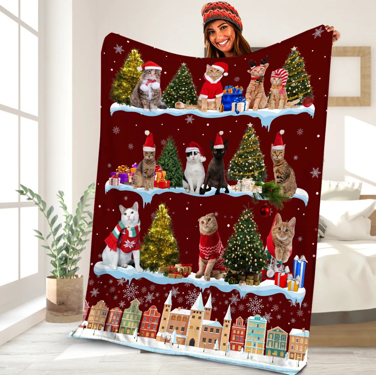 Teesdily | Christmas Cat Blanket, Funny Dog Family Throw Blanket Christmas, Santa Pet Lover Blanket, Cat Mom Dog Dad Xmas Gifts