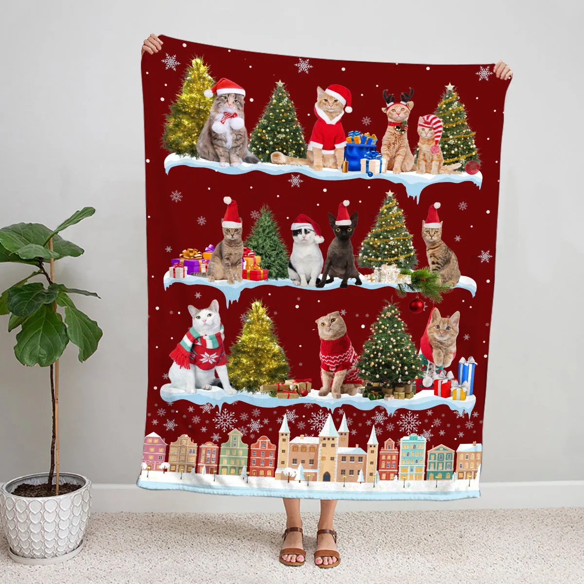 Teesdily | Christmas Cat Blanket, Funny Dog Family Throw Blanket Christmas, Santa Pet Lover Blanket, Cat Mom Dog Dad Xmas Gifts