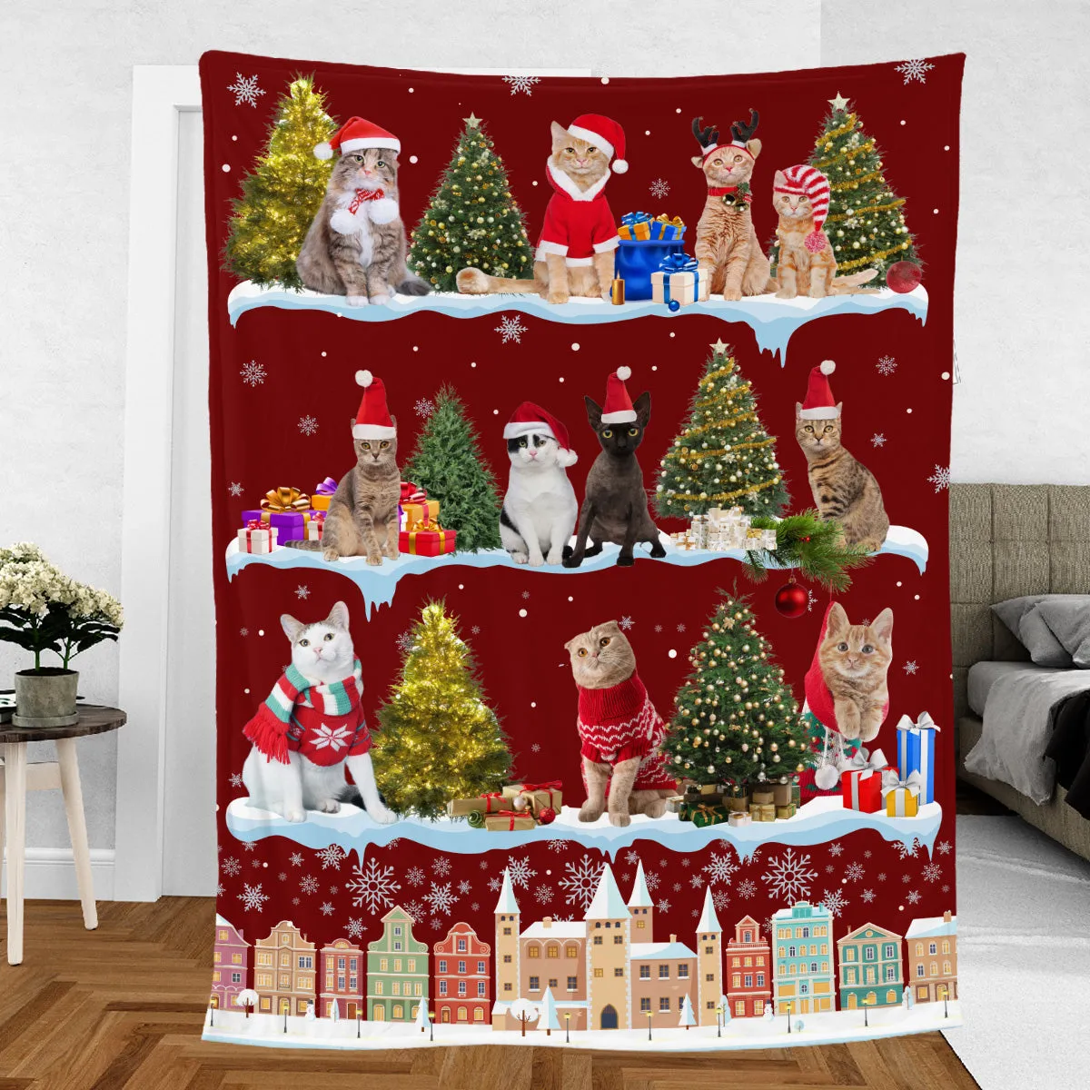 Teesdily | Christmas Cat Blanket, Funny Dog Family Throw Blanket Christmas, Santa Pet Lover Blanket, Cat Mom Dog Dad Xmas Gifts