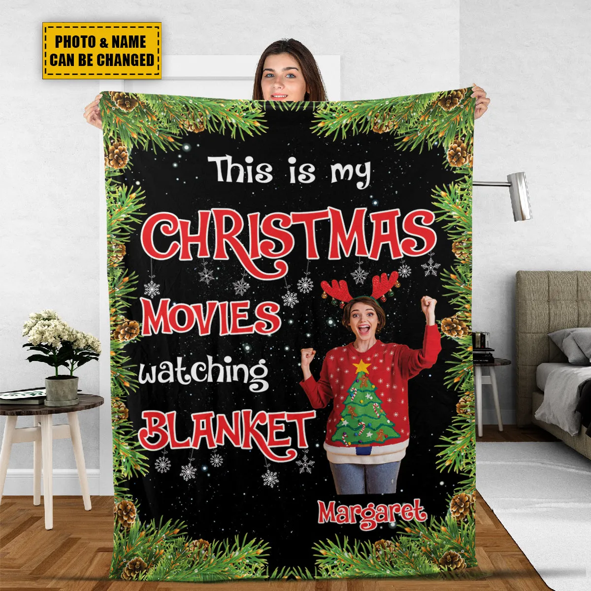 Teesdily | Customized Christmas Movie Blanket With Photo, Personalized Name Blanket, Bestfriend Christmas Gift, Merry Christmas Sherpa Blanket