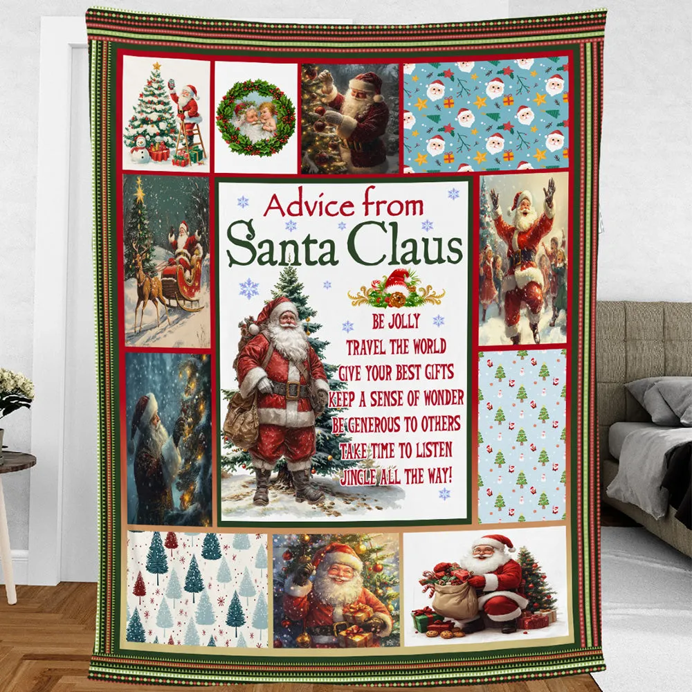 Teesdily | Santa Claus Christmas Blanket Throw, Advice From Santa Blanket, Christmas Noel Quilt Blanket, Home Decor Christmas Gift