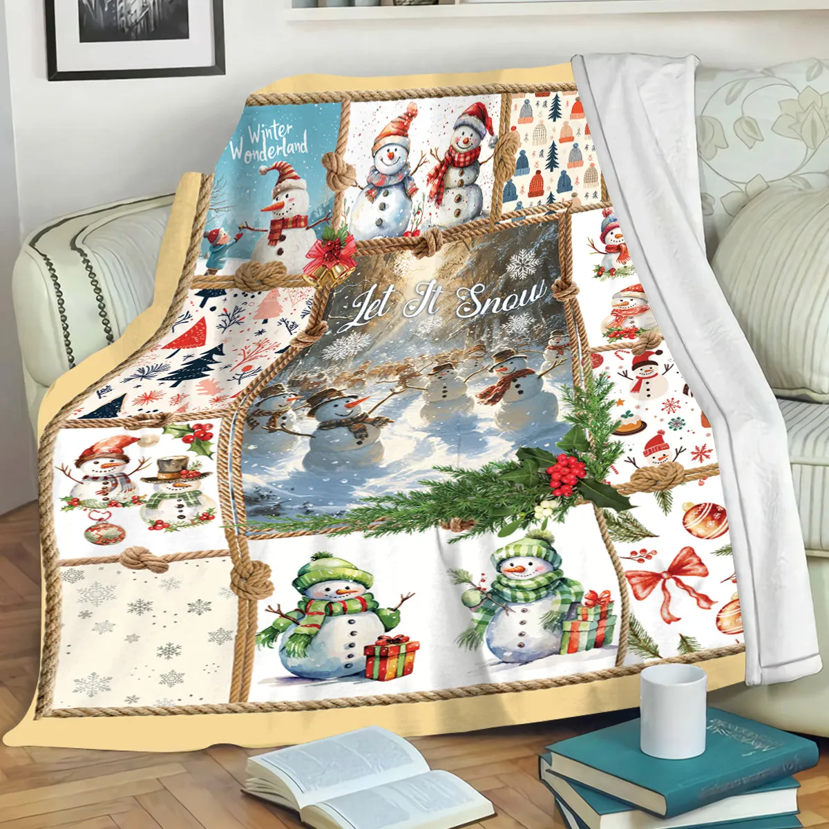 Teesdily | Snowman Christmas Throw Blanket, Let It Snow Blanket Snowman, Winter Wonderland Snowman Throw Blanket, Christmas Blanket, Xmas Gift