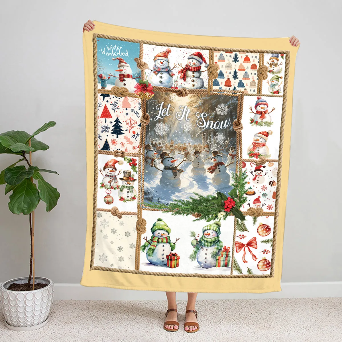 Teesdily | Snowman Christmas Throw Blanket, Let It Snow Blanket Snowman, Winter Wonderland Snowman Throw Blanket, Christmas Blanket, Xmas Gift