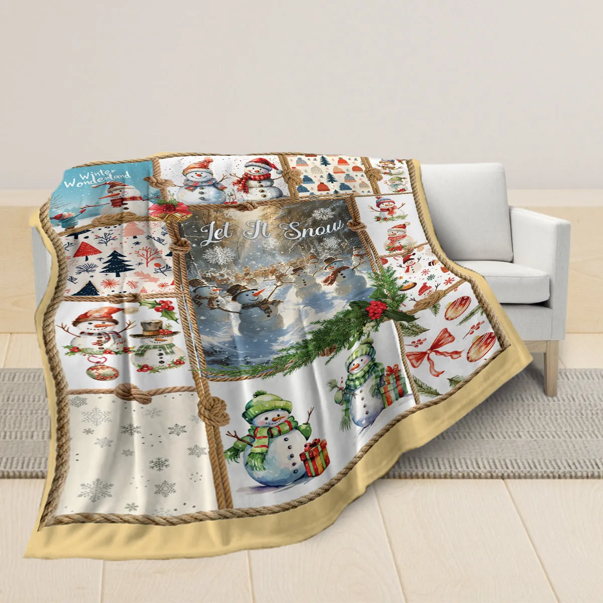 Teesdily | Snowman Christmas Throw Blanket, Let It Snow Blanket Snowman, Winter Wonderland Snowman Throw Blanket, Christmas Blanket, Xmas Gift