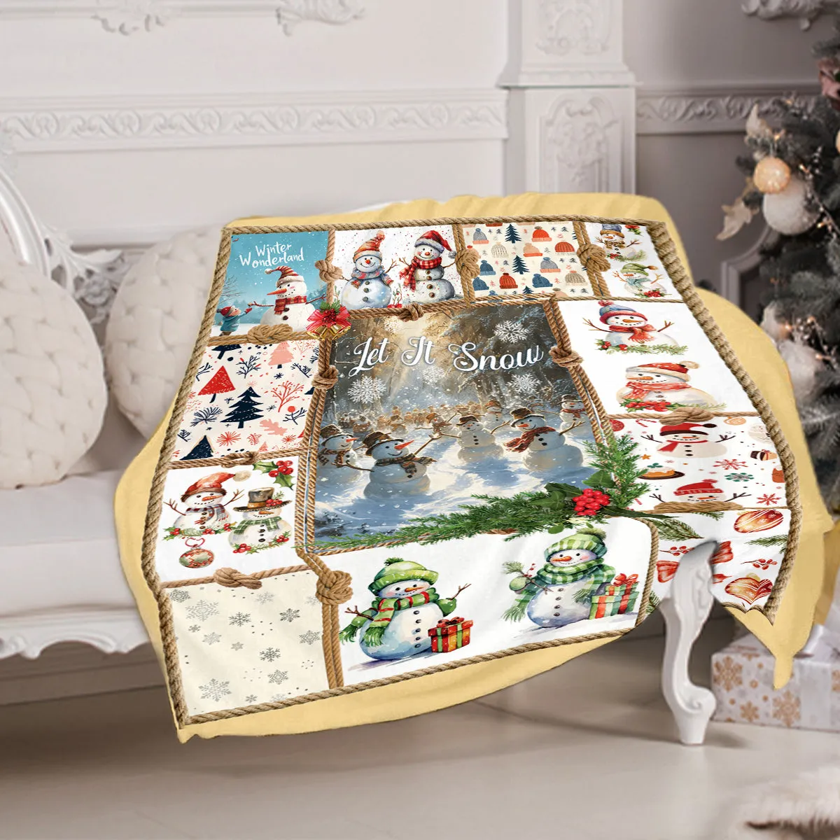 Teesdily | Snowman Christmas Throw Blanket, Let It Snow Blanket Snowman, Winter Wonderland Snowman Throw Blanket, Christmas Blanket, Xmas Gift