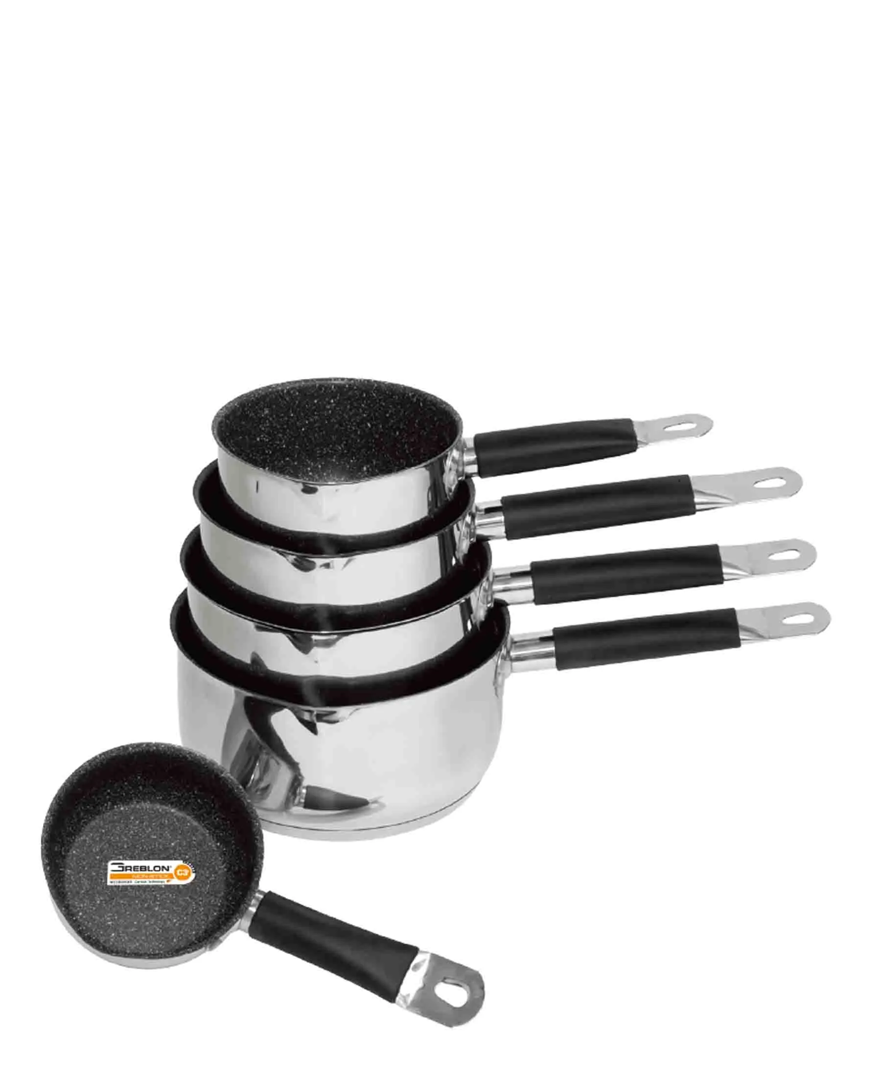 Tez 5 Piece Non-Stick Stainless Steel Saucepan Set - Silver