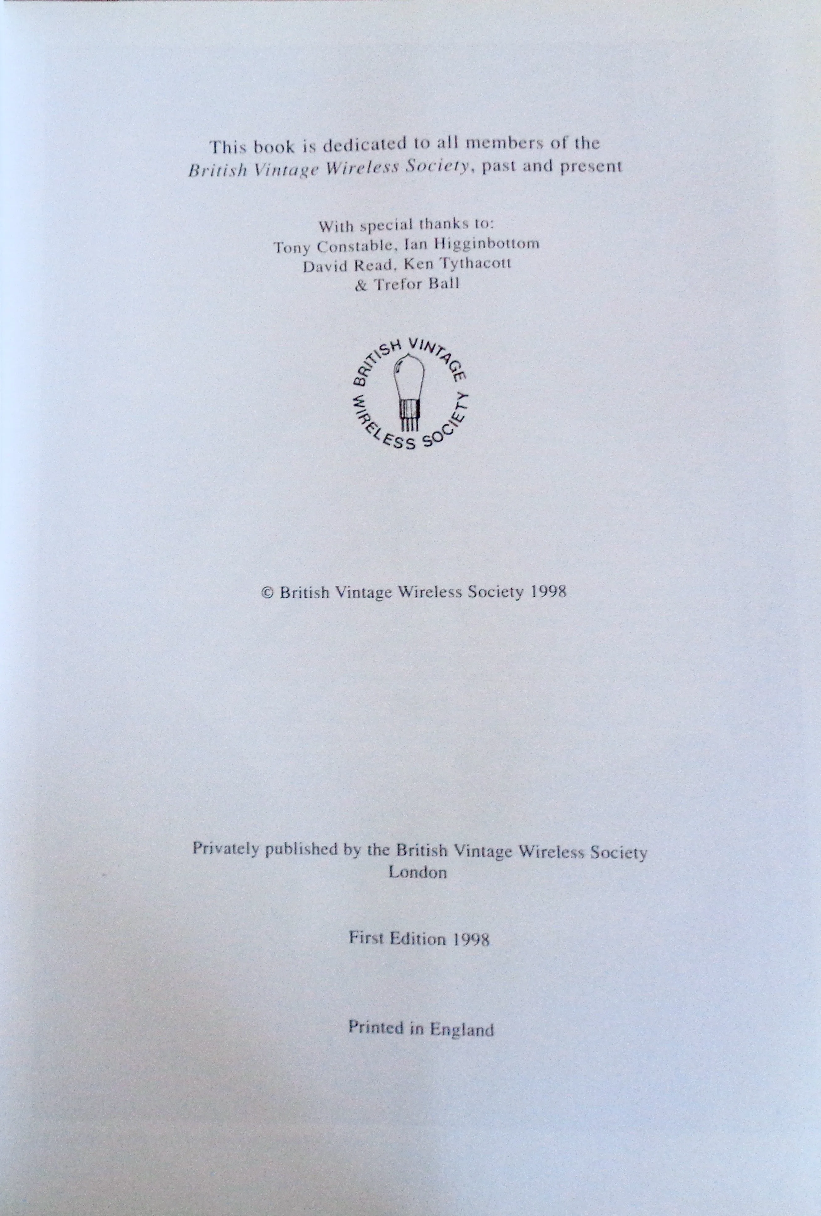 The History of the British Vintage Wireless Society 1976-1996 By Jonathan Hill