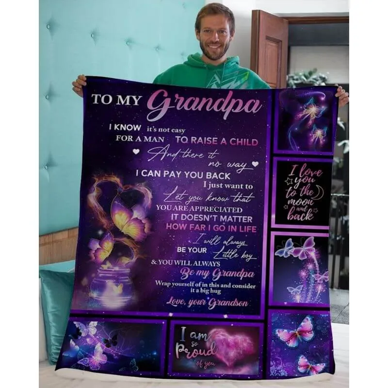 To My Grandpa - From Grandson - Butterfly A315 - Premium Blanket