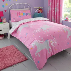 Unicorn Glow Duvet Cover Set by Bedlam in Pink