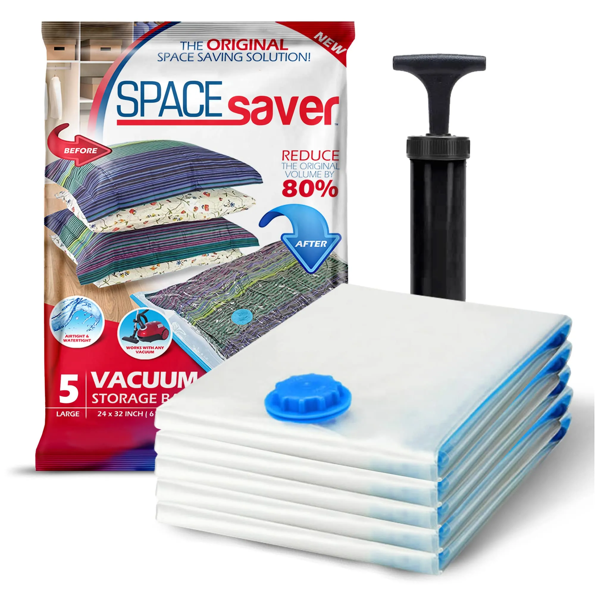 Vacuum Storage Bags (Large 5 Pack) Save 80% On Clothes Storage Space - Vacuum