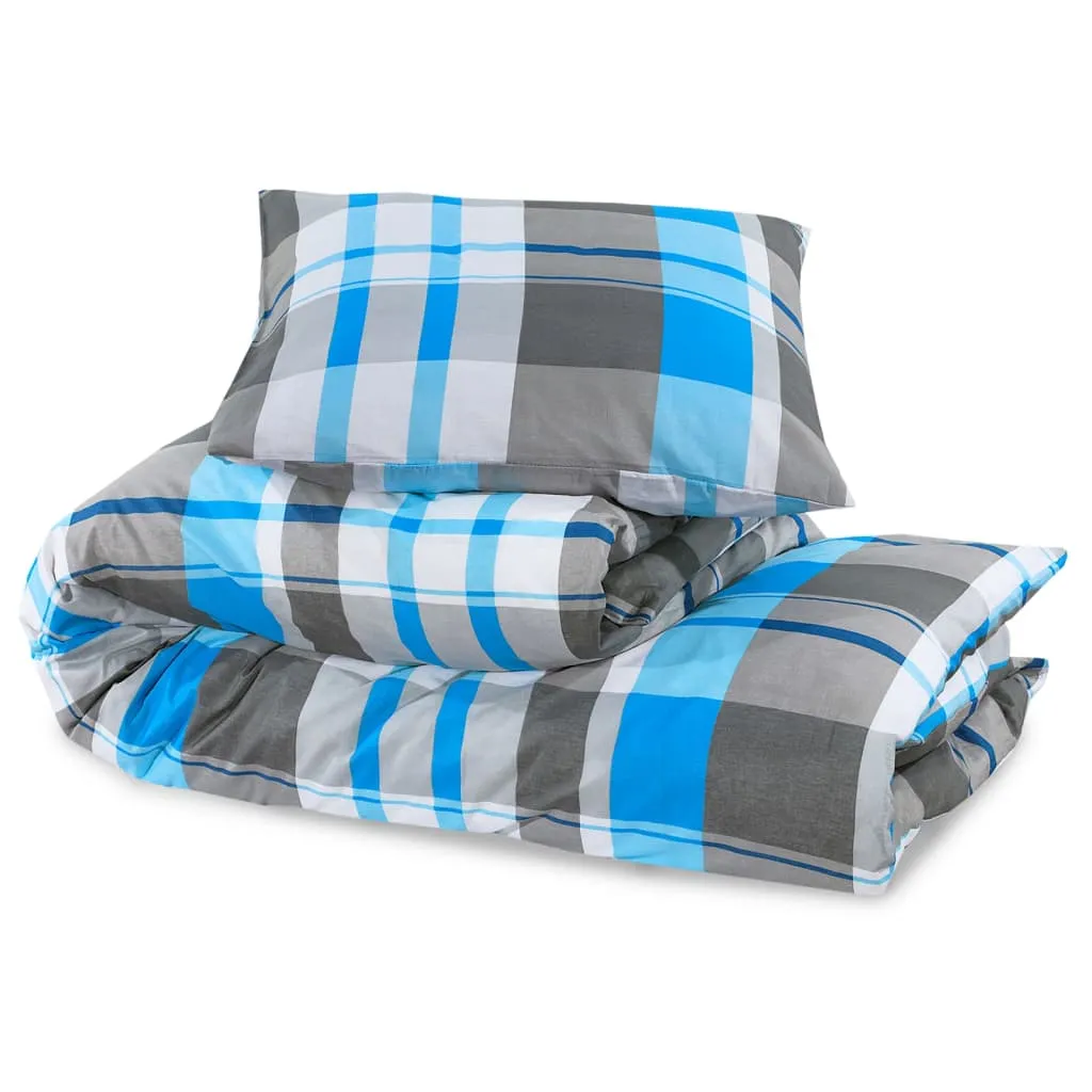 vidaXL Duvet Cover Set Blue and Grey 140x200 cm Cotton