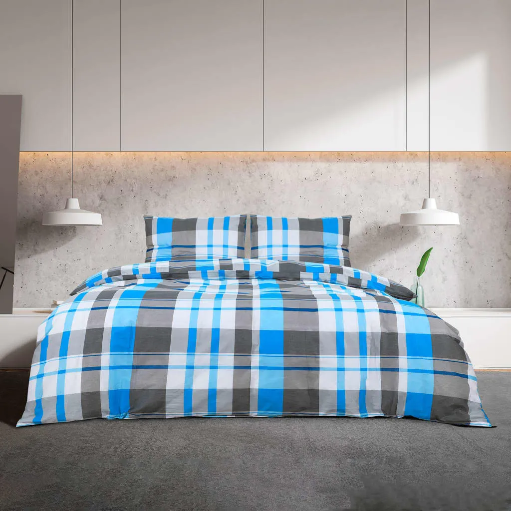 vidaXL Duvet Cover Set Blue and Grey 140x200 cm Cotton