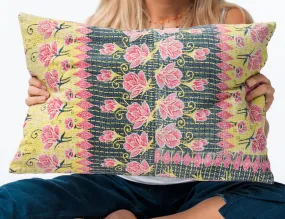 Vintage Kantha Pillowcase Pink Flowers